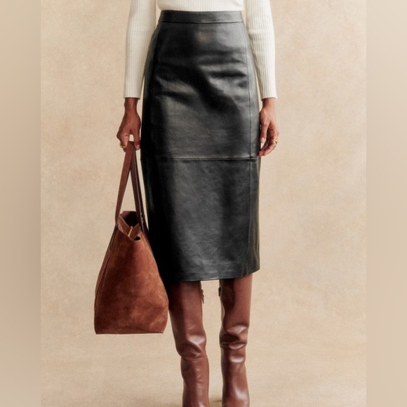 Sézane Magalia black leather midi skirt 38/6 - Picture 2 of 13